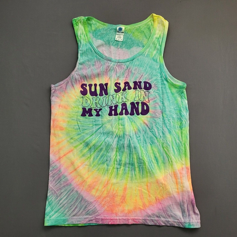 Colortone Mens M Sleeveless Sun Sand Drink In My Hand Tie Dye Tank Top Shirt